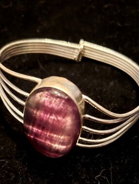 Sterling 925 Stamped Lg Purple Oval Gemstone Bracelet, Adjustable, New, Hsndmade